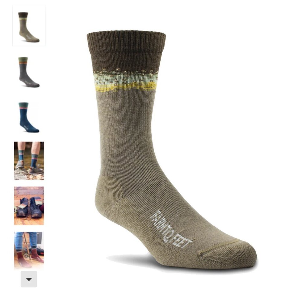 Farm To Feet Missoula Light Cushion CREW Wool Socks in Brown Trout size M